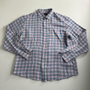 UNTUCKit 100% Linen Long Sleeve Button Down‎ Shirt Mens Size 2XL Pink Plaid Prep